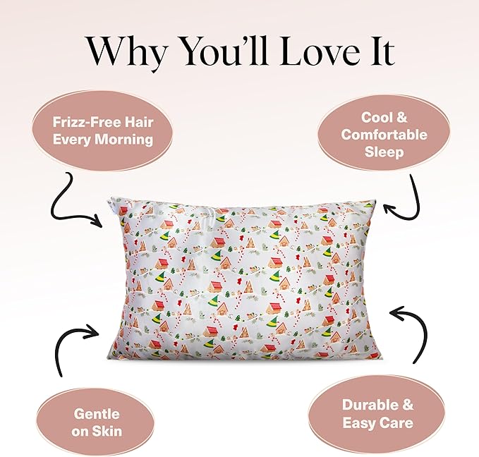 Kitsch x Elf Periwinkle Christmas Satin Pillowcase with Zipper for Hair & Skin, Softer Than Silk Pillow Cases Queen, Wrinkle-Free, Smooth and Cooling Satin Pillow Covers, Queen/Standard Size (19x26)