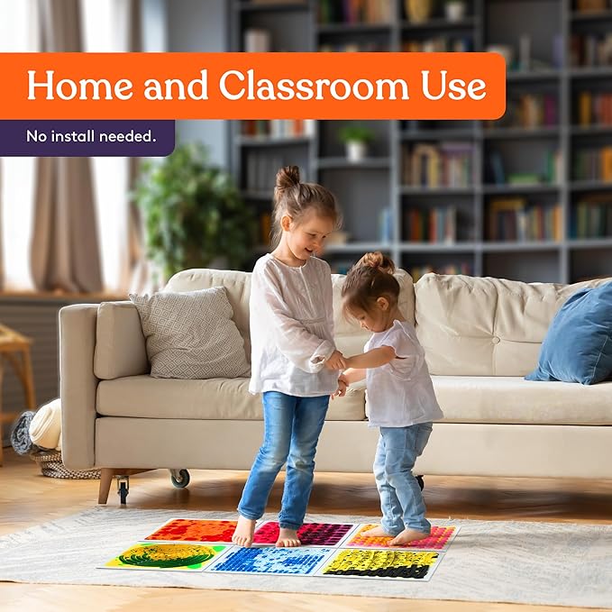 Special Supplies Textured Square Floor Liquid Tiles for Kids, Set of 6, Colorful Early Learning Sensory Activity Mats for Toddlers and Children, Anti-Slip Backing for Active Play, Dance, and Games