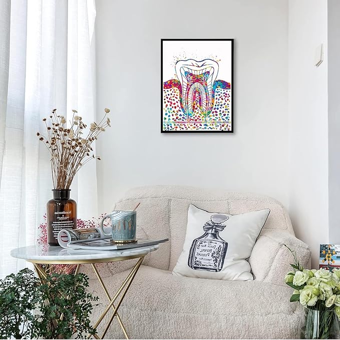HFKSRJGW Teeth Medical Canvas Prints,Molar Tooth Watercolor Print Tooth Anatomical Art Dental Clinic Decor Art Dentistry Student Science Graduaiton Dentist Gift Doctor Art,16"x20"Framed Wall Art