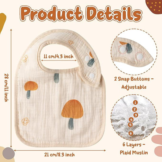 Zainpe 6Pcs Snap Muslin Cotton Baby Bibs Rabbit Bear Sheep Pattern Bandana Drool Cloths Soft Absorbent Adjustable Burp Cloth Feeding Bib for Newborns Girls Boys Toddlers Teething Eating 0 to 36 Months