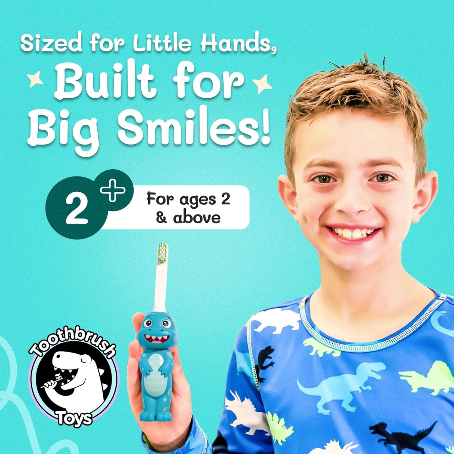 Kids Soft Bristle Dinosaur Toothbrush for Ages 2+, Gentle and Cute Toothbrush for Children with Replaceable Brush Head, Ergonomic Handle Kids Brush for Teeth Care Ideal for Toddlers, Dinosaur Design