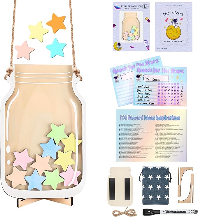 Magnetic Reward Jar, Star Reward Jar Set for Kids Potty Training Reward Jar System for Classroom, Magnetic Reward Jar for Classroom Board Behavior Management Home Reward Jar (White)