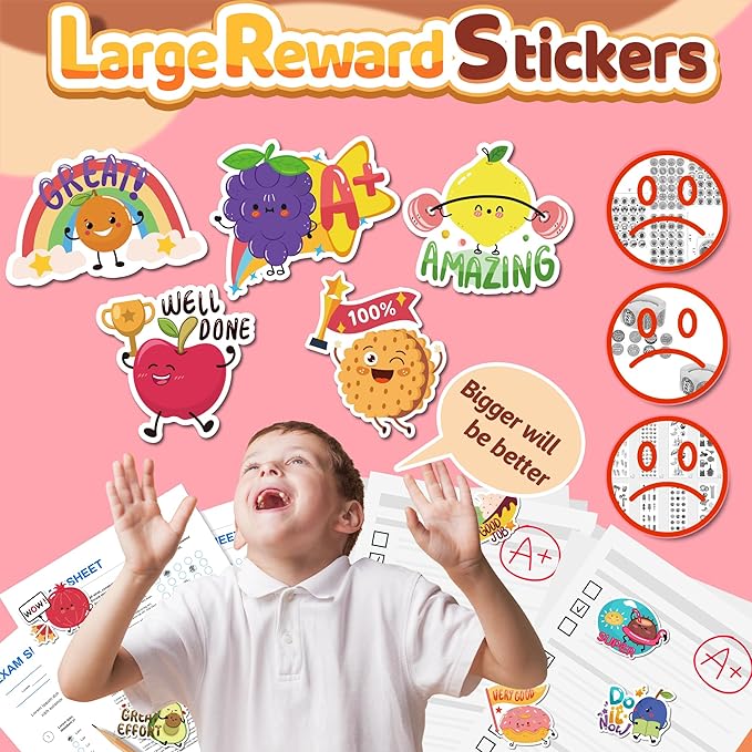 300PCS Large Scratch and Sniff Scented Stickers for Kids, Incentive Smelly Summer Sticker, Motivational for Kids, Bigger Reward Stickers for Student Classroom Must Haves School Supplies