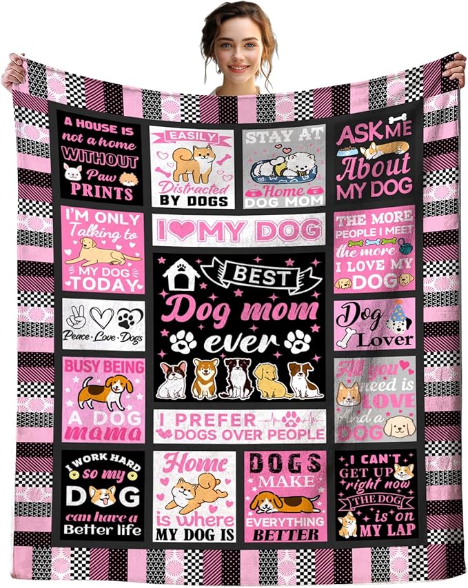 Dog Mom Blanket for Women Cute Dogs Throw Blankets Plush Flannel Bedding Mothers Day Dogs Gifts for Dog Lovers Women Birthday Party Decorations 60"X50"