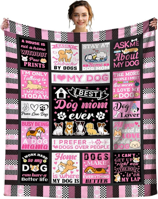 Dog Mom Blanket for Women Cute Dogs Throw Blankets Plush Flannel Bedding Mothers Day Dogs Gifts for Dog Lovers Women Birthday Party Decorations 50"X40"