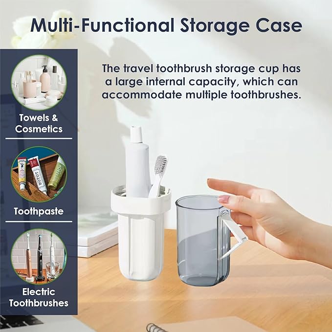 Toothbrush Travel Case, 2-in-1 Portable Toothbrush Holder with Leak-Proof Tray and Rinse Cup with Handle for Travel, Camping, Gym, and Outdoor Use