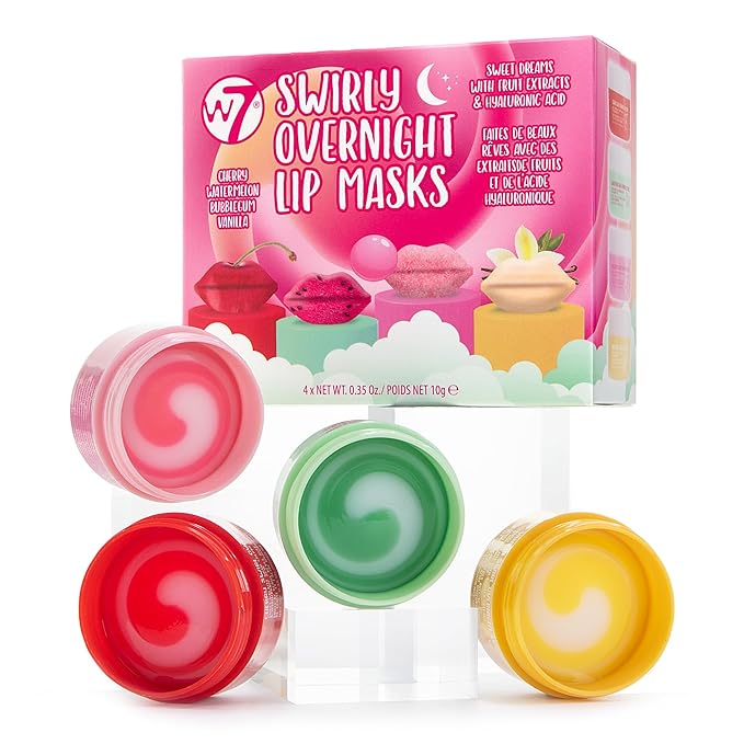 W7 Sweet Dreams Overnight Lip Mask Gift Set - Cherry, Watermelon, Bubblegum & Vanilla - Mini Lip Treatments - Stocking Stuffer