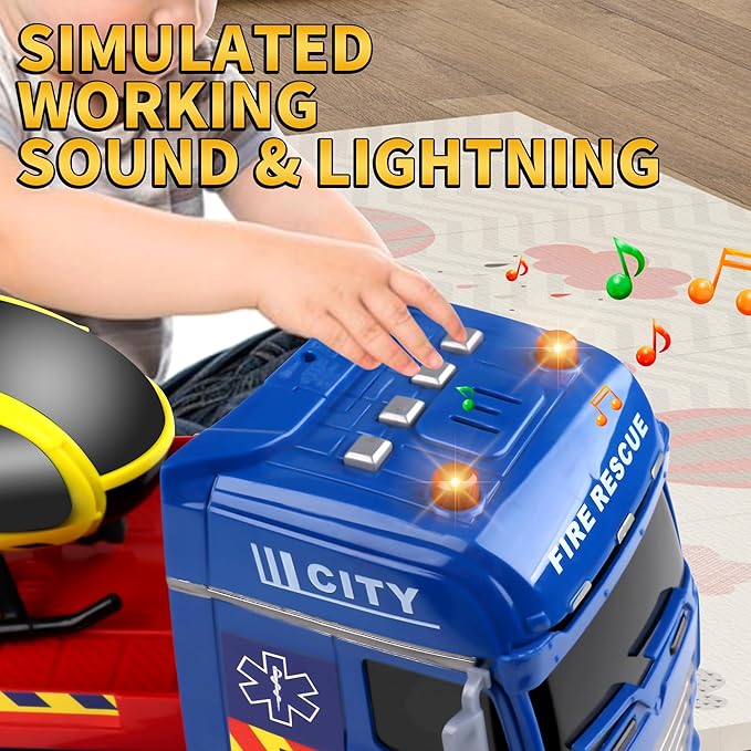 Dwi Dowellin Tow Truck Toy for Kids,25.6" Semi Truck Toy with Racing Car and Helicopter, Semi-Trailer with Lights & Sounds,Birthday Gift for 2 3 4 5 Years Old Boys and Girls