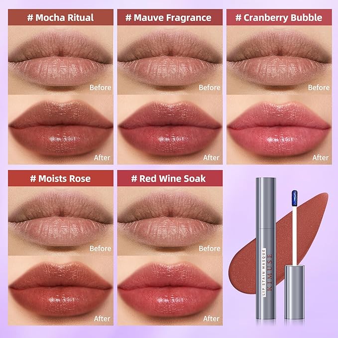 KIMUSE 5 Colors Lip Stain Masque - Long-Lasting Waterproof Lip Tint, Smudge-Proof Matte Lip Stains for All-Day Wear, Transfer-Resistant Lip Makeup