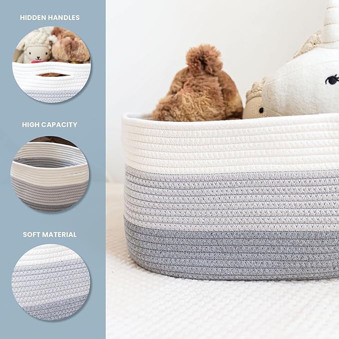 OrganiHaus Set of 3 Gray Woven Storage Baskets for Shelves, Decorative Organizer Bins for Closet, Bathroom & Living Room, Multipurpose Home Organization Baskets, Toy Storage Basket - 15x9x10 inches