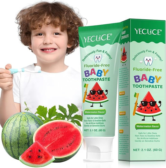 Kids Toothpaste Watermelon Flavor, Swallowable Toothpaste with xylitol and Vitamin E, Fights Plaque, Designed for Children, 2.1OZ