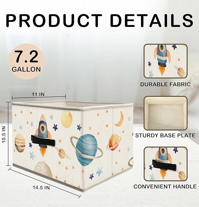 Nogrit Space Nursery Storage Bins Box, Toybox for Boys, Space Planets Rocket Astronaut Foldable Baskets Organizer Container with Handles for Kids Boys Bedroom Bathroom Clothes Toys Books