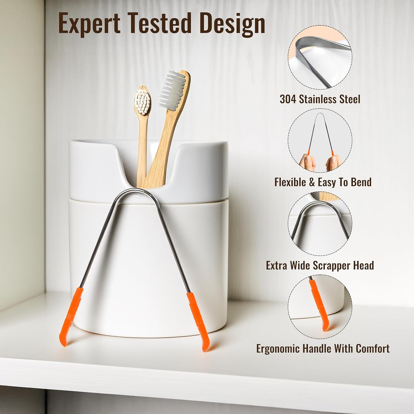 304 Stainless Steel Tongue Scraper for Tongue Cleaner for Adults and Kids| Durable, Rust-Resistant Hygiene Tool| Fresh Breath Tongue Scraper with Travel Case Pack of 4