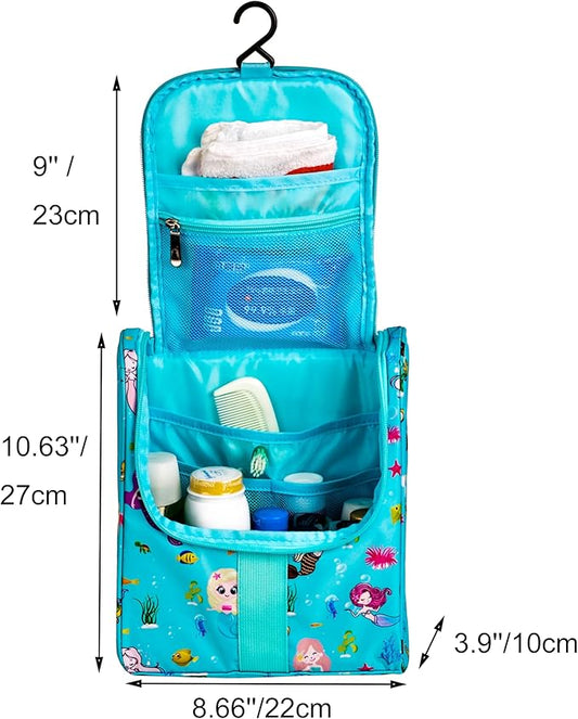 Cute Cartoon Hanging Kids Toiletry Bag Children Travel Cosmetic Makeup Organizer Wash Bag Shower bag Over Night Bag Camping Shaving Kit Bag for Boys & Girls (Mermaid)