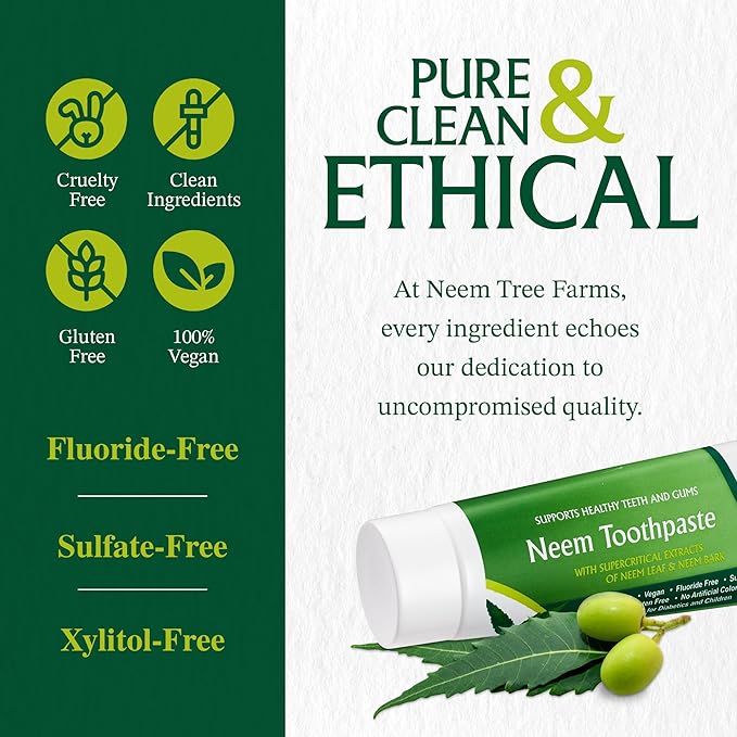 Neem Fluoride Free Toothpaste - Adult and Children Friendly - 100% Vegan Natural Toothpaste, Gluten Free, No Artificial Ingredients - Supports Daily Gum Care - with Clove & Stevia (Single Pack)