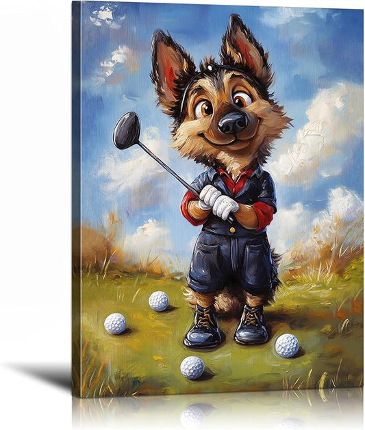 YOUHONG Animal Wall Art Animal Pictures Wall Decor Dog Painting with Inner Wooden Frame - Lightweight, Sports Decor for Boys Bedroom Living Room Decoration Ready to Hang (12x15.7 Inches)