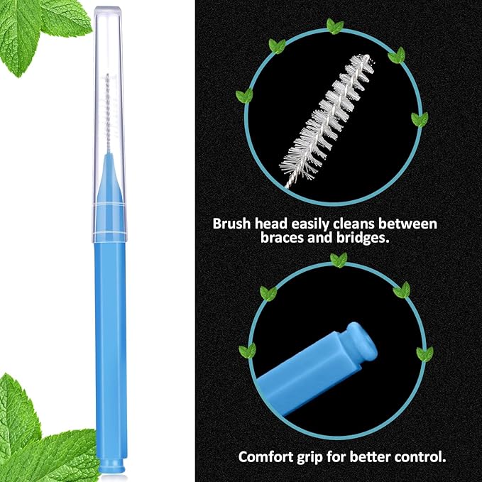 Patelai 100 Pieces Braces Brush for Cleaner Interdental Brush Toothpick Dental Tooth Flossing Head Oral Dental Hygiene Flosser Toothpick Cleaners Tooth Cleaning Tool (Blue, Green,Elegant Size)