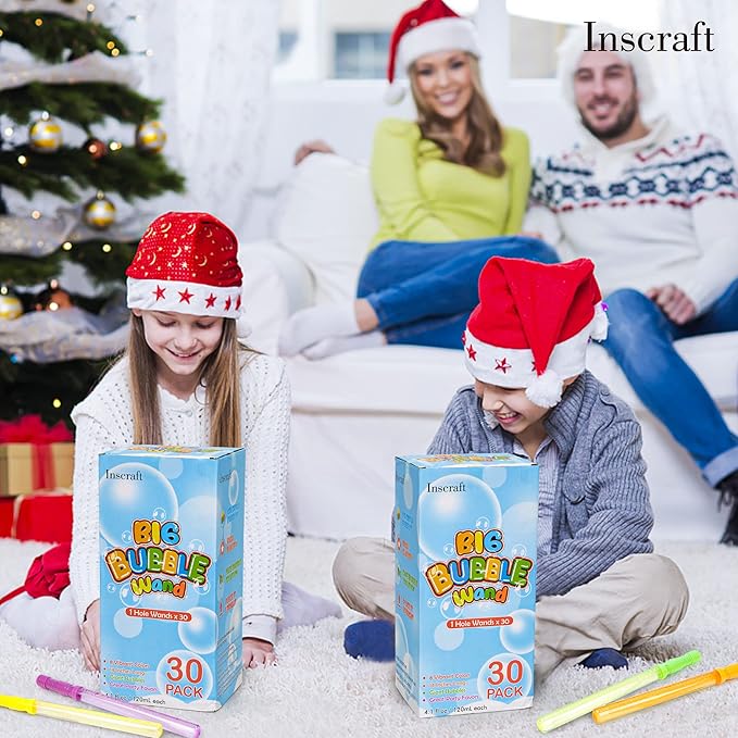 Inscraft 30 Pack 14’’ Big Bubble Wands, 8 Colors 1 hole wands x30 for Summer Toy, Outdoor/Indoor Activity, Easter, Birthday, Graduation, Bubbles Party Favors for Kids