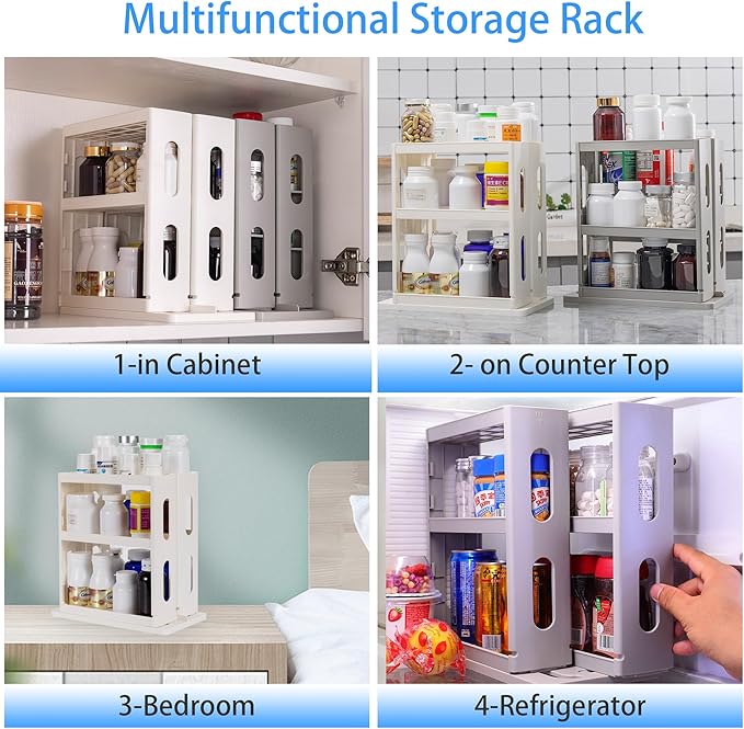Medicine Organizer 2 Three-Decker Shelves Cabinet Storage Rack Organizer for Holding Vitamins, Supplements Cosmetics 10.82”H x 5.82”W x 10.43”D (Creamy White)