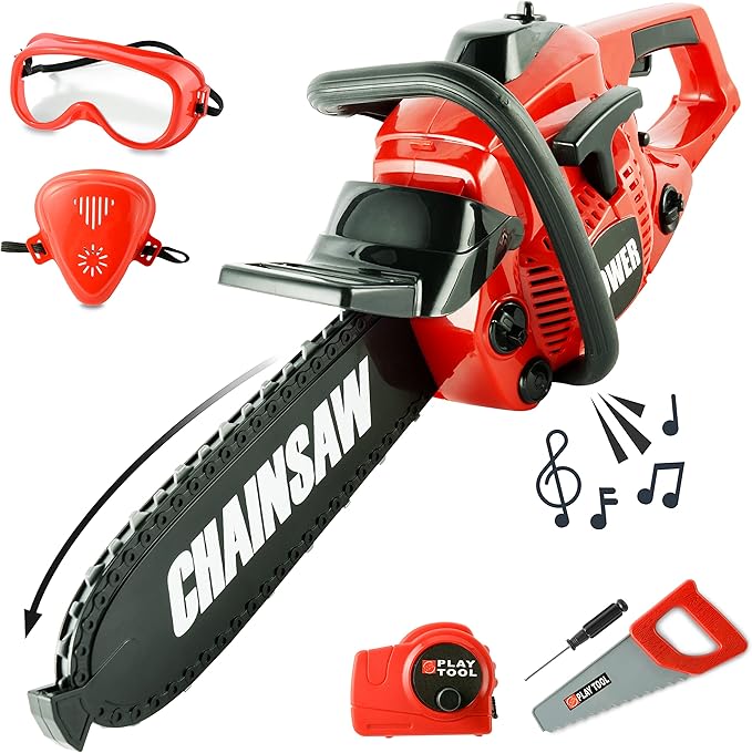 Toy Choi's Toy Chainsaw - Chainsaw Toy for Kids Power Tool Set with Realistic Sound, Pretend Play Kids Chainsaw Tool Set for Outdoor Gardening Play - kids toy for Boys Girls Ages 3 4 5 6 7 8 Years Old