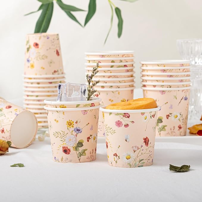 Crisky 3oz Bathroom Cups[150 Pack] Disposable Paper Dixie Cup, Elegant Vintage Floral Small Mouthwash Cups, Hot/Cold Beverage Coffee, Dessert for Birthday Parties, Home-use, Picnics, Ceremonies