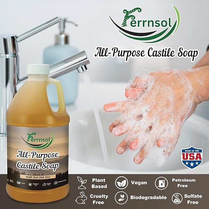 AP Castile Liquid Soap (1/2-gallon) – Unscented, Fragrance-Free, Refill – Natural Multi-Purpose Soap for Home, Hands, and More – Gentle, Non-Toxic Formula – 64oz, Made in USA