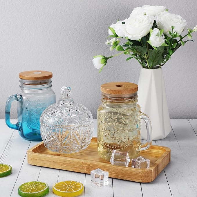 3 Pcs Bamboo Tray for Bathroom Bamboo Vanity Bathroom Counter Organizer Decorative Tea Serving Tray for Dresser Coffee Table Home Decor Toilet Tank Candle Perfume, 9.8 x 5.7 x 0.78 Inch