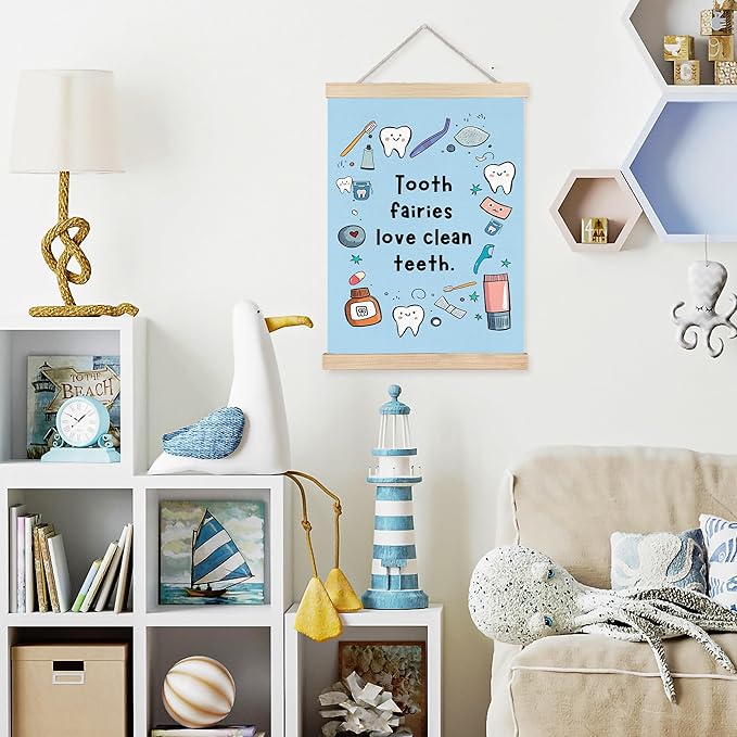 FDHSPAAM Funny Dental Wall Art Decor, Dental Office Decor, Dentist Gifts, Tooth Fairies Love Clean Teeth Cute Oral Hygiene Wall Art Posters for Hospital Doctor Office, 12x16 Inch