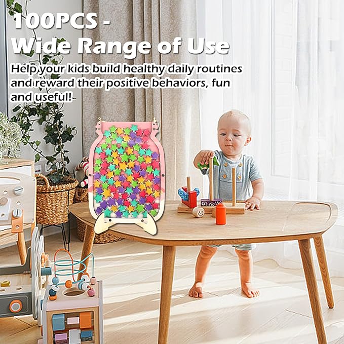 100pcs Reward Jar Classroom, Reward Jar for Kids, Star Jar Behavior Management Classroom Tools, Reward Jar for Good Behavior Home Classroom School Motivate(13 x 9.84") (Pink)