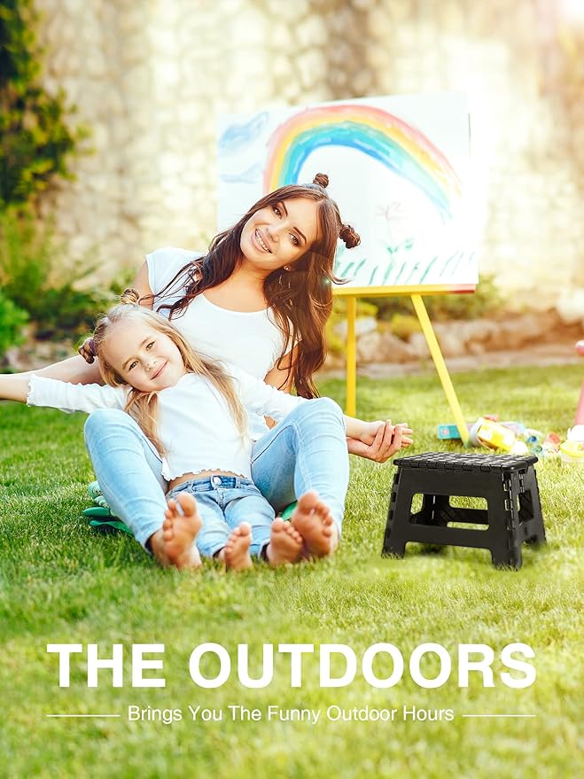 Dyforce 9 Inch Folding Step Stool for Kids and Adults, Collapsible Light-Weight Foot Stools Foldable for Toddler, Kitchen, Bathroom, 300 lb Capacity (Black)