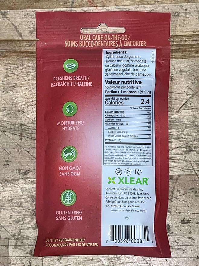 Spry On The Go Fresh Natural Xylitol Chewing Gum Dental Defense System - Aspartame-Free, Sugar-Free, Non-GMO (Cinnamon, 55 Count - Pack of 1)