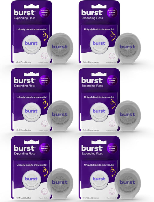 BURST Expanding Dental Floss (Mint Eucalyptus/240 Yards) | Stain Absorbing & Woven Teeth Floss with Xylitol Coating to Fight Cavities | Vegan | Paraben Free Expanding Floss