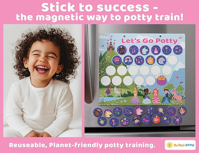 Magnetic Princess & Unicorn Potty Chart, Potty Training Chart for Toddler Girls, Sticker Chart for Kids, Potty Training Sticker Chart for Toddlers, Potty Sticker Chart, Potty Training Chart Girls