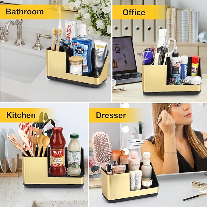 Toothbrush Holders for Bathroom Countertop Organizer, Kids Electric Toothbrush and Toothpaste Holders, Bathroom Accessories Organizer and Storage (Brushed Gold)