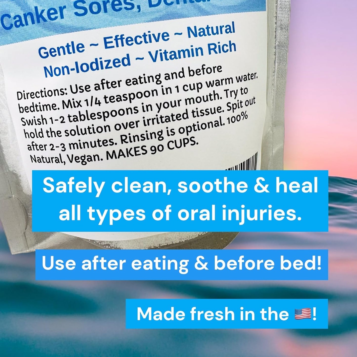 Urban ReLeaf Oral Wound Cleansing Salt 6 oz Bag! Makes 90 Cups of Solution. Soothe, Heal Irritation, Dental Work. 100% Natural, Braces, Mouth, Gum, Canker Sores, Dentures. Made in USA Fresh!