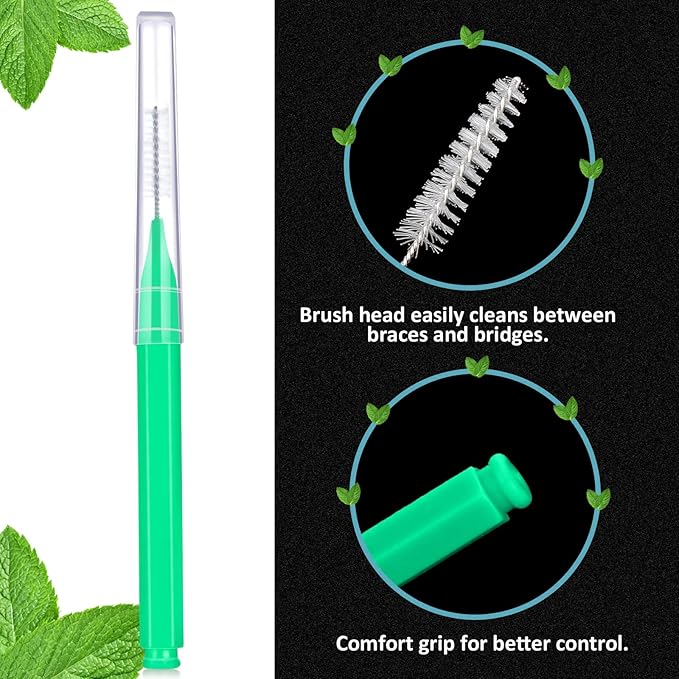 Patelai 100 Pieces Braces Brush for Cleaner Interdental Brush Toothpick Dental Tooth Flossing Head Oral Dental Hygiene Flosser Toothpick Cleaners Tooth Cleaning Tool (Green)