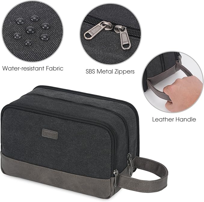 WANDF Travel Toiletry Bag for Men Large Toiletries Shaving Bag Water Resistant Hanging Dopp Kit Travel Accessories Bag for Women Men (Black)