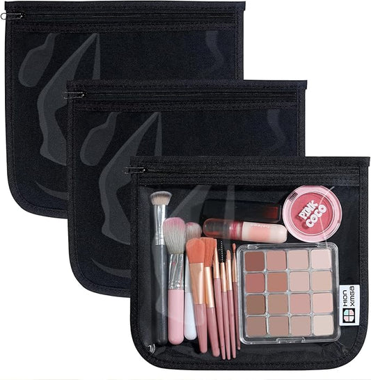TSA Approved Toiletry Bag, Set of 3 Clear Travel Toiletry Bag Quart Size Zipper Travel Pouch, Waterproof Makeup Cosmetic Bag for Women Men Kids Toiletries Carry on, Black Large