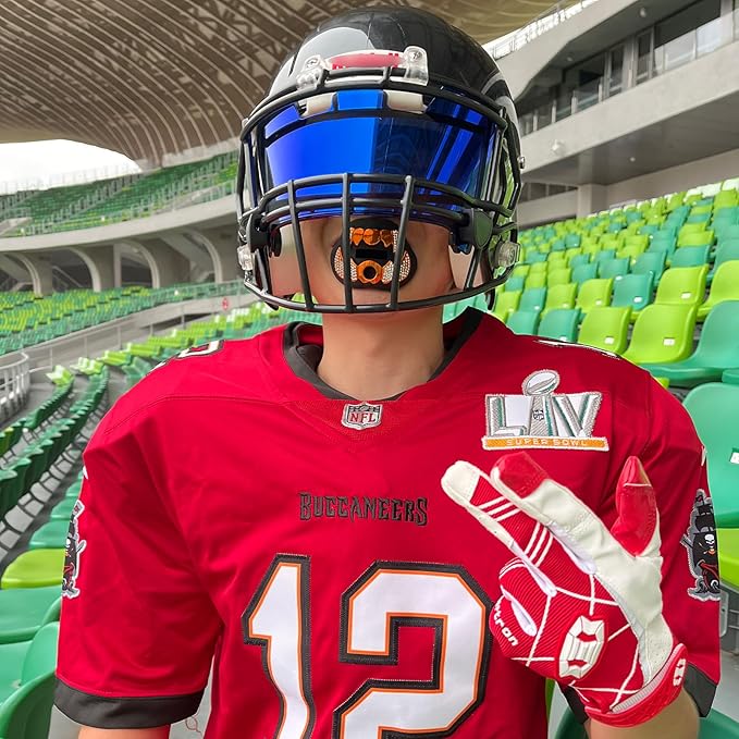 LeCool Football Mouth Guard with Connected Strap- 3D Beast Chrome Adult and Youth Mouth Guard-Mouth Piece for Sports for Maximum Air Flow and Teeth Protection