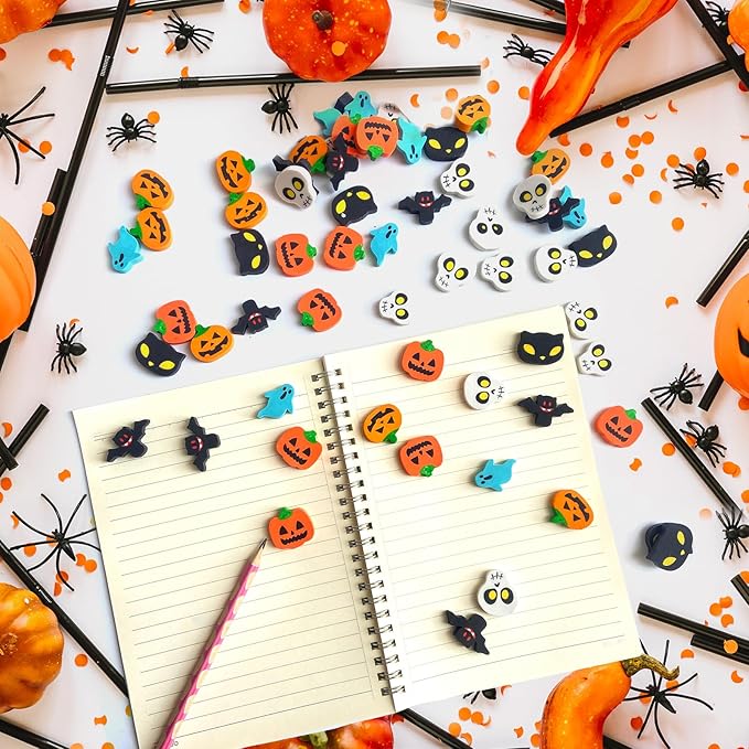 Kleeblatt Halloween Erasers for Kids Bulk 90pcs, 6 Styles Mini Fun Halloween Treats Non Candy, Party Favors for Kids, Treat Bag Fillers, Prize Box Toys for Classroom