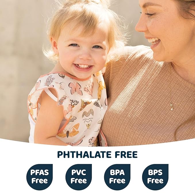 Tiny Twinkle Mess Proof Baby Bib for Girls | Waterproof Toddler Bib for Eating | Baby Apron for Feeding | Machine Washable | Perfect Shower Gift (Flutter, 6–24M)