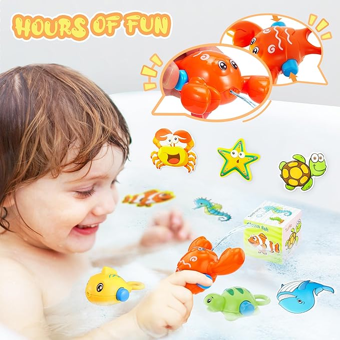 EKU Dinosaur Bath Toys for Kids Toddlers Age 18months+ Interactive Floating Sea Animal Dice Mold Free Fishing Game Water Play Bath Time Bathtub Storage Bag Girl Boy Baby Infant