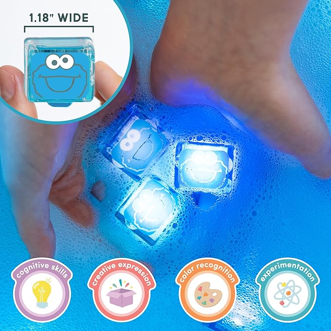 Glo Pals Play Pack Bundle with Sensory Play Jar, Water-Activated Light-Up Cubes, and Fun Fillers - Sensory Toys for Toddlers - Sensory Toy Kit with Light Up Cubes for Bathtub - Cookie Monster