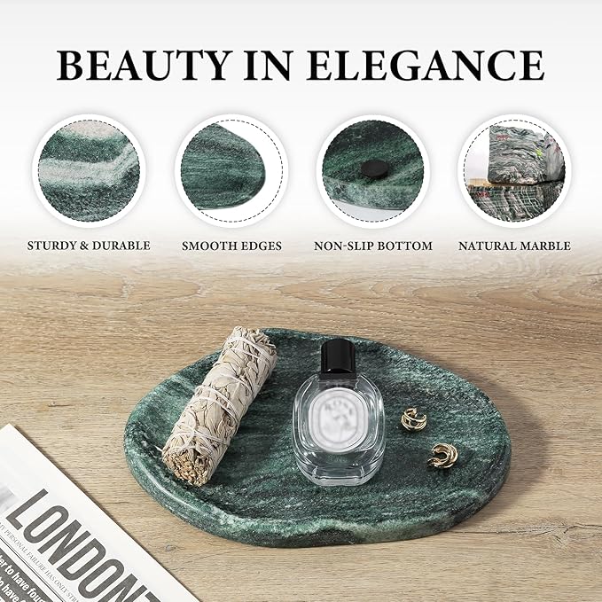 Koville Green Marble Cloud Shape Vanity Tray, Serving Stone Key Tray for Home Decor, 10" x 7" Luxurious Natural Marble Storage Trays for Bathroom, Stone Plate Holder for Perfume, Candle and Jewelry