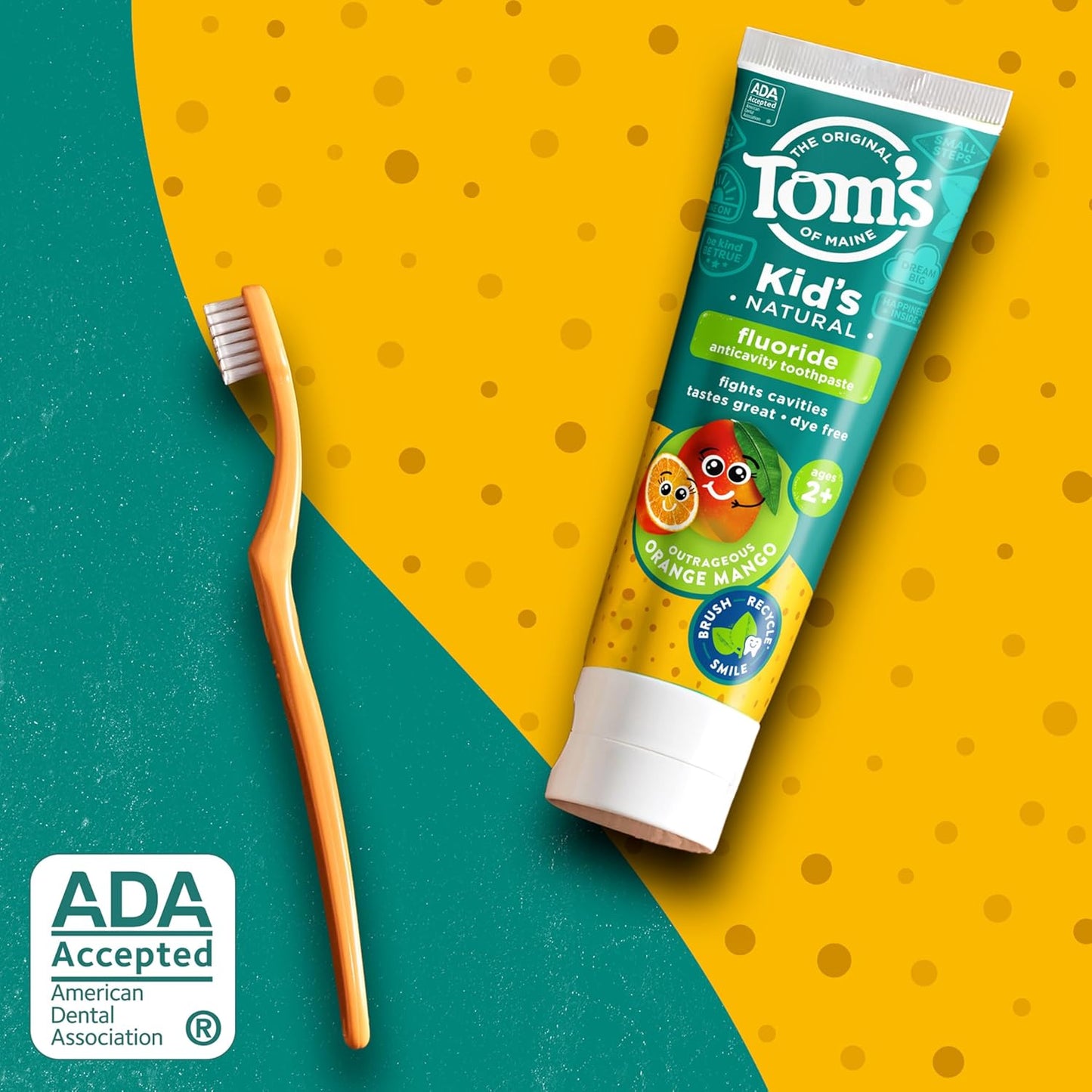 Tom's of Maine Kids Natural Toothpaste with Fluoride for Ages 2+, ADA Approved, Outrageous Orange Mango, 5.1 ounces (3 Pack)