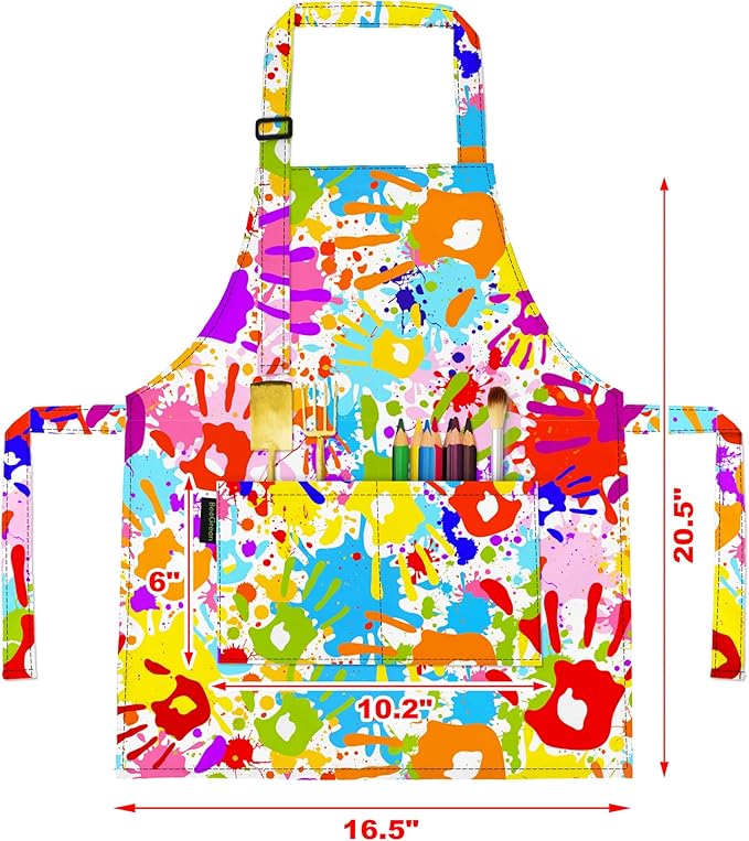 BeeGreen Kids Cooking Aprons w Adjustable Strap Kitchen Aprons w Front Pocket for Kids Toddler Painting Baking Artist