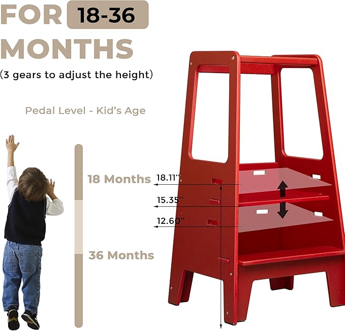 AVDAR Toddler Standing Tower Wooden Toddler Stool for Kitchen Adjustable, Winner 2023 of Contemporary Good Design, Montessori Kitchen Tools