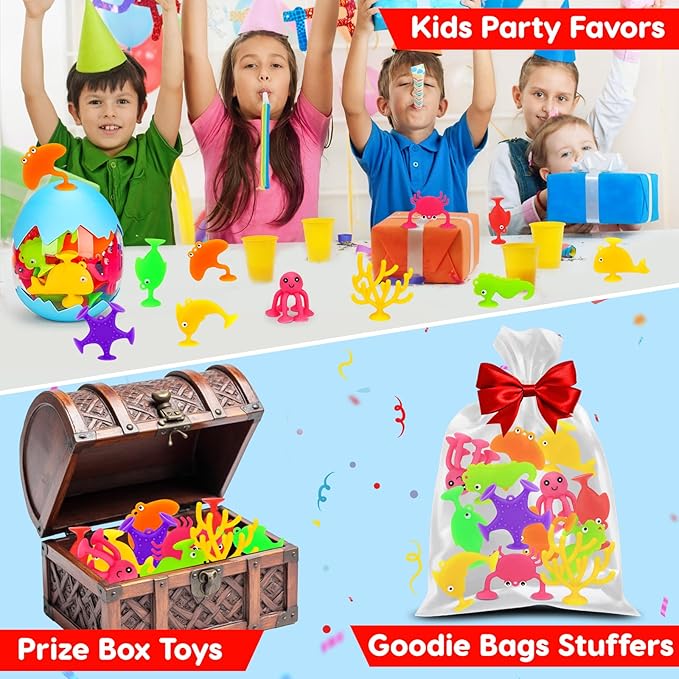 Toddler Suction Cup Bath Toys, Ocean Animal Bath Toys for Kids Ages 3-5 4-8 No Hole Mold Free Bathtub Window Building Toys Christmas Stocking Stuffers for 3 4 5 Year Old Boys Girls Birthday Gifts