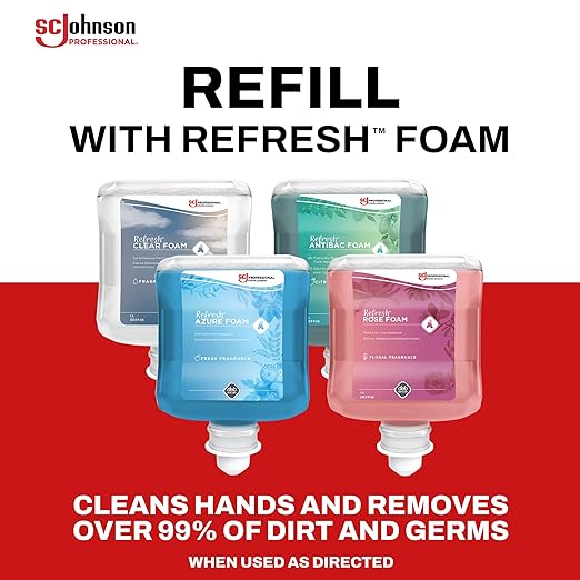 SC Johnson Professional Clear Foam Dispenser and Refill Starter Kit, Kids Wall Mount Soap Dispenser for Hand Soap, 1 Clear Foam Hand Wash, 1 Liter Cartridge, 33.8 fl. oz., for Professional Use Only