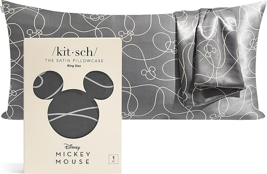 Kitsch & Disney Mickey Mouse Satin Pillowcase with Zipper Softer Than Silk, Cooling Pillow Case for Hair & Skin, Wrinkle Free, Machine Washable, King Size (19x36)